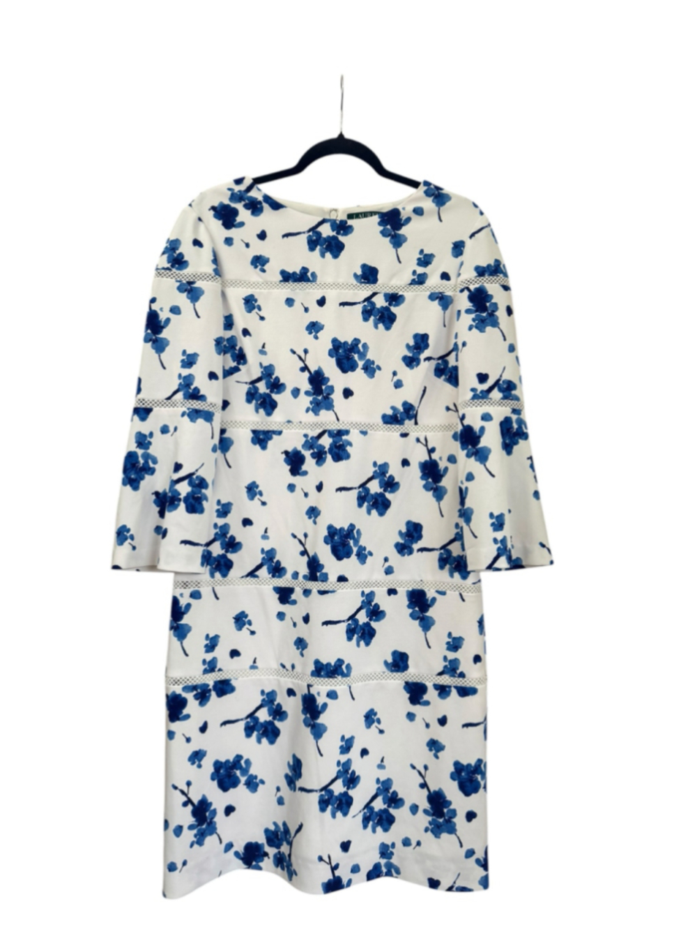 Women's Lauren Ralph Lauren Floral Midi Dress Size 12 White Blue